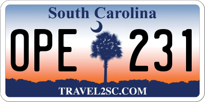 SC license plate OPE231