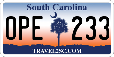 SC license plate OPE233