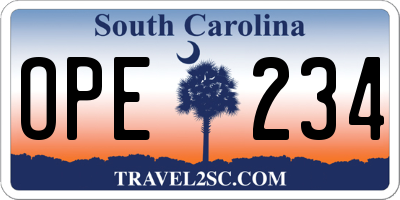 SC license plate OPE234