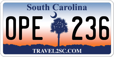 SC license plate OPE236