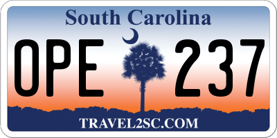 SC license plate OPE237