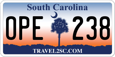 SC license plate OPE238