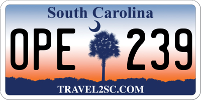 SC license plate OPE239