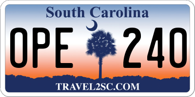 SC license plate OPE240