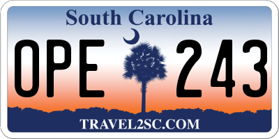 SC license plate OPE243