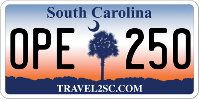 SC license plate OPE250