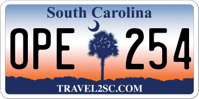 SC license plate OPE254