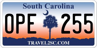 SC license plate OPE255
