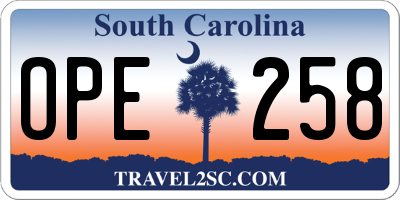 SC license plate OPE258