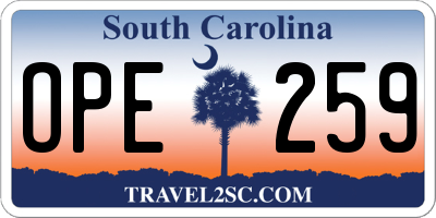 SC license plate OPE259