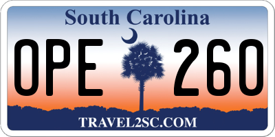 SC license plate OPE260