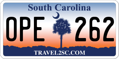 SC license plate OPE262