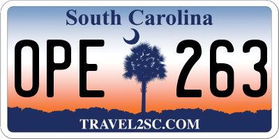SC license plate OPE263