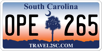 SC license plate OPE265