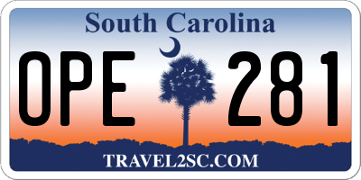 SC license plate OPE281