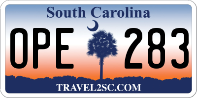 SC license plate OPE283