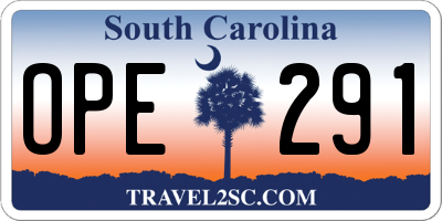 SC license plate OPE291