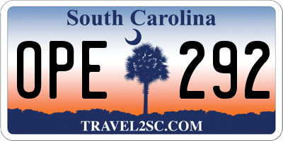 SC license plate OPE292