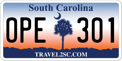 SC license plate OPE301