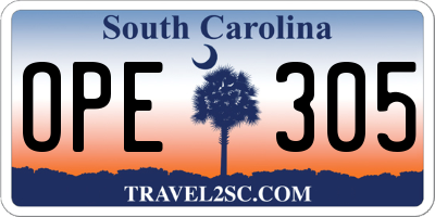 SC license plate OPE305