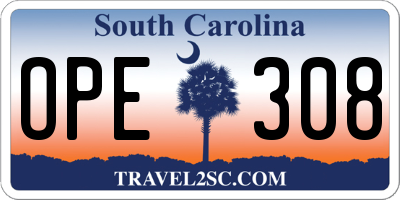 SC license plate OPE308