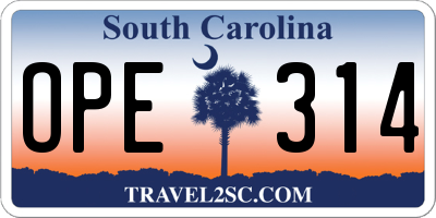 SC license plate OPE314