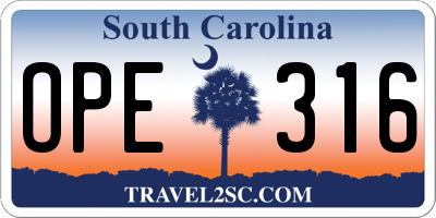 SC license plate OPE316