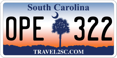 SC license plate OPE322