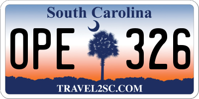 SC license plate OPE326