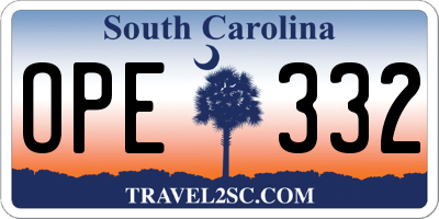 SC license plate OPE332