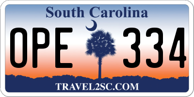SC license plate OPE334