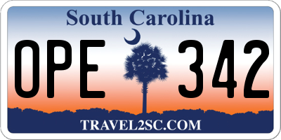 SC license plate OPE342