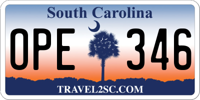 SC license plate OPE346