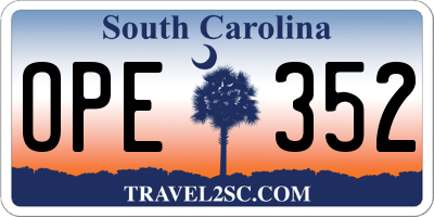 SC license plate OPE352