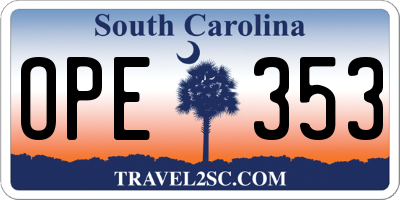 SC license plate OPE353