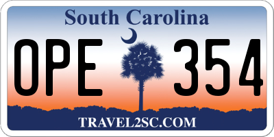 SC license plate OPE354
