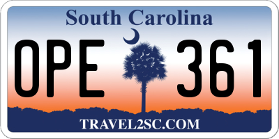 SC license plate OPE361