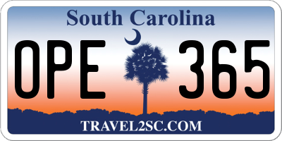 SC license plate OPE365