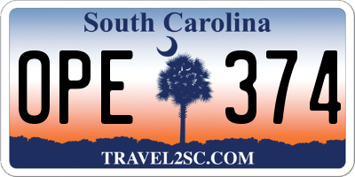 SC license plate OPE374