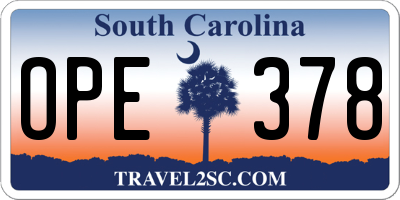 SC license plate OPE378