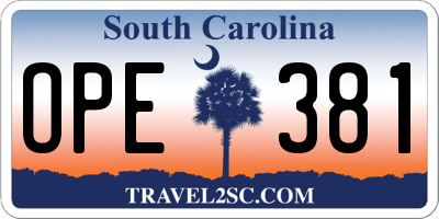 SC license plate OPE381