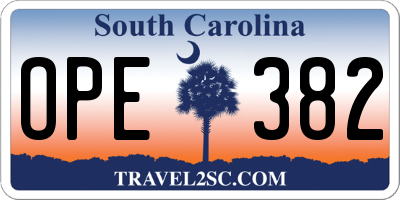 SC license plate OPE382