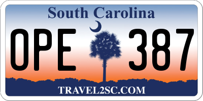 SC license plate OPE387