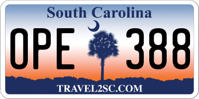 SC license plate OPE388