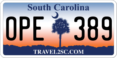 SC license plate OPE389