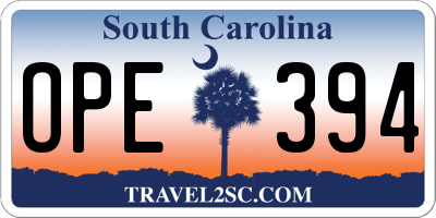 SC license plate OPE394