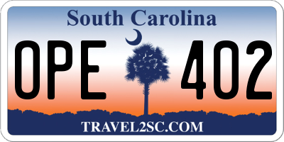 SC license plate OPE402