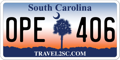SC license plate OPE406