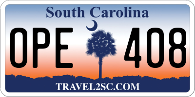 SC license plate OPE408