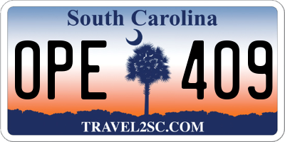 SC license plate OPE409